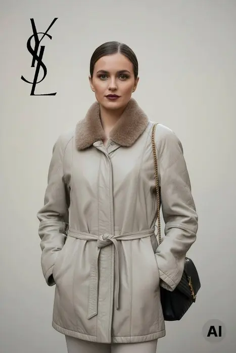 YVES SAINT LAURENT - Giaccone vintage in pelle con...