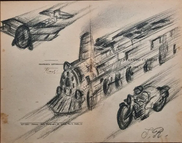Scuola futurista (XX) - Piccolo bozzetto con prototipi meccanici