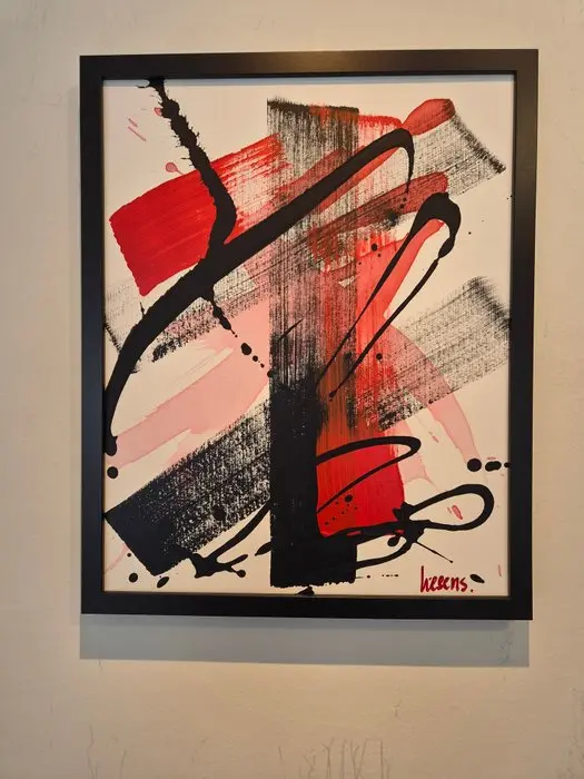 Liesens - Light Red Over Black (handpainted on canvas) met lijst