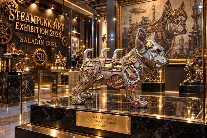Figurine - signed S.Buru***STEAMPUNK FRENCH BULLDOG*** - high‑quality resin