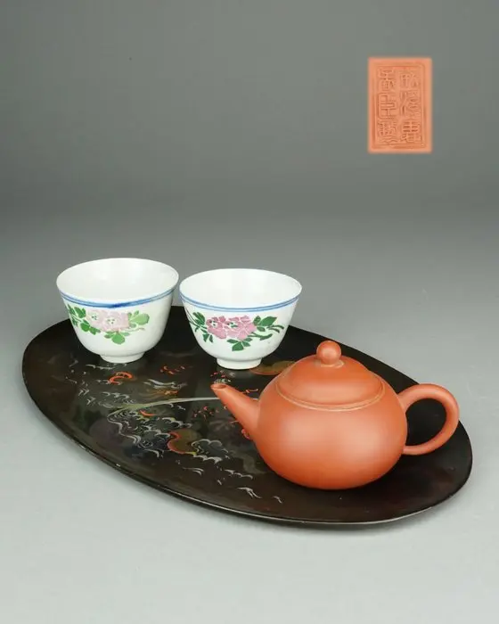 Gong Fu Tea Set - Porcelain, Lacquer, Wood - China - Republic period