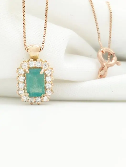 No reserve price - Necklace - 14 kt. Rose gold Emerald - Diamond