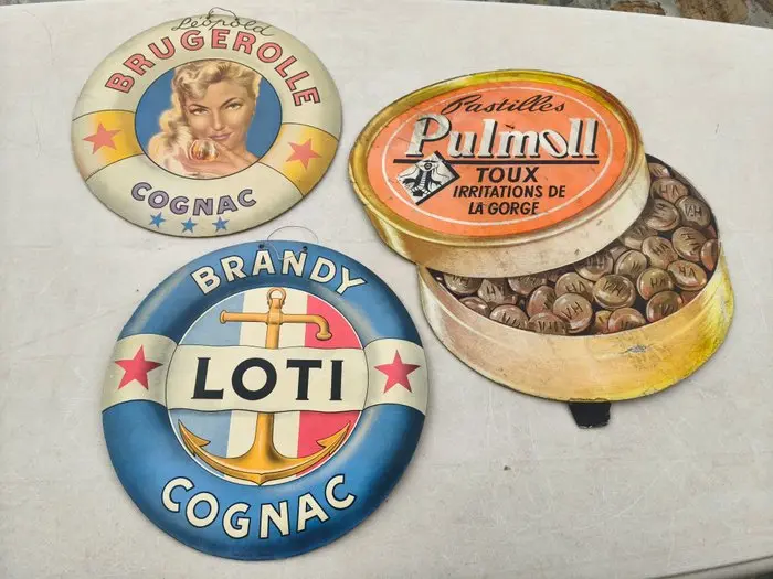 Advertising sign (3) - Set of 3 antique wall advertisements – Cognac Brugerolle