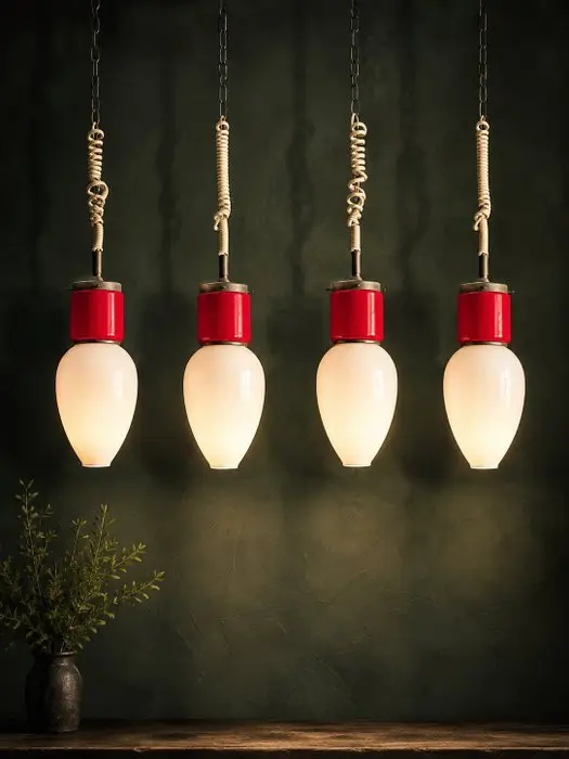 Hanging lamp (4) - Opaline glass - Italy Vintage