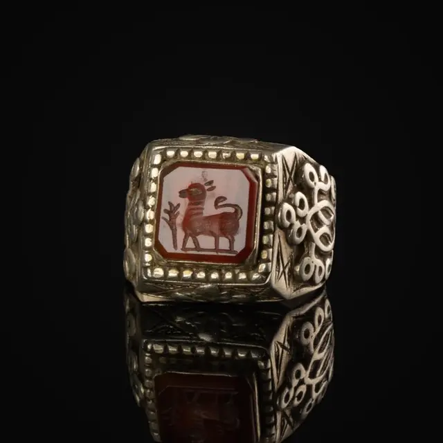 Ottoman Empire Silver Ring with Carnelian Intaglio with Quadruped