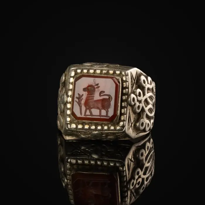 Ottoman Empire Silver Ring with Carnelian Intaglio with Quadruped