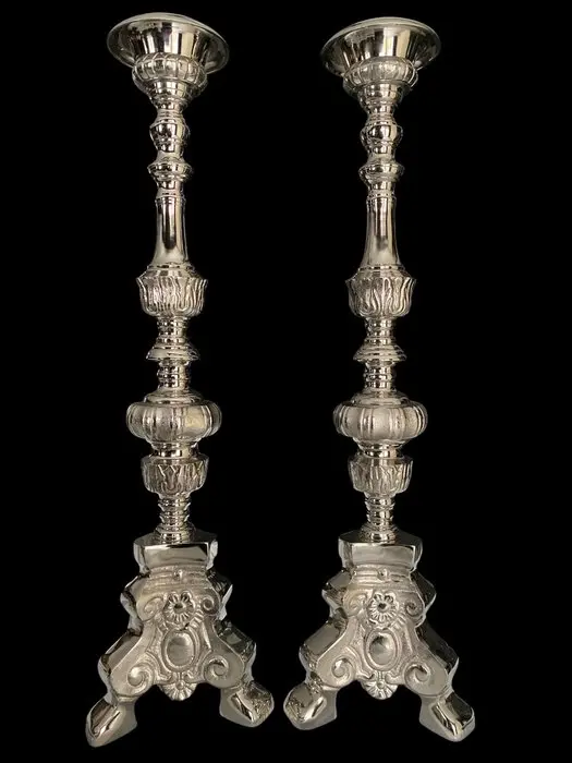 Candleholder (2) - Solid Stainless Steel - Set of church candlesticks, 68 cm