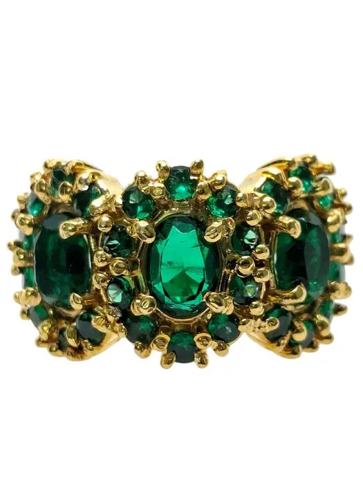 No reserve price - Ring - 9 kt. Silver, Yellow gold Emerald - Emerald