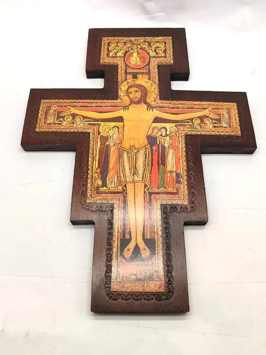 Sculpture, Grande Crocifisso di San Damiano - 43 cm - Wood
