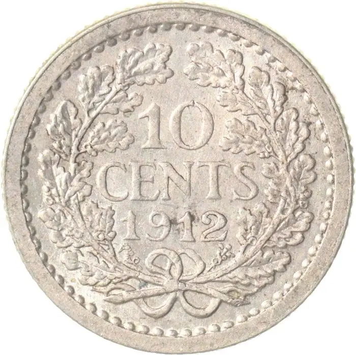 Netherlands. Wilhelmina. 10 Cents 1912 variant "hoge kroon" KWALITEIT