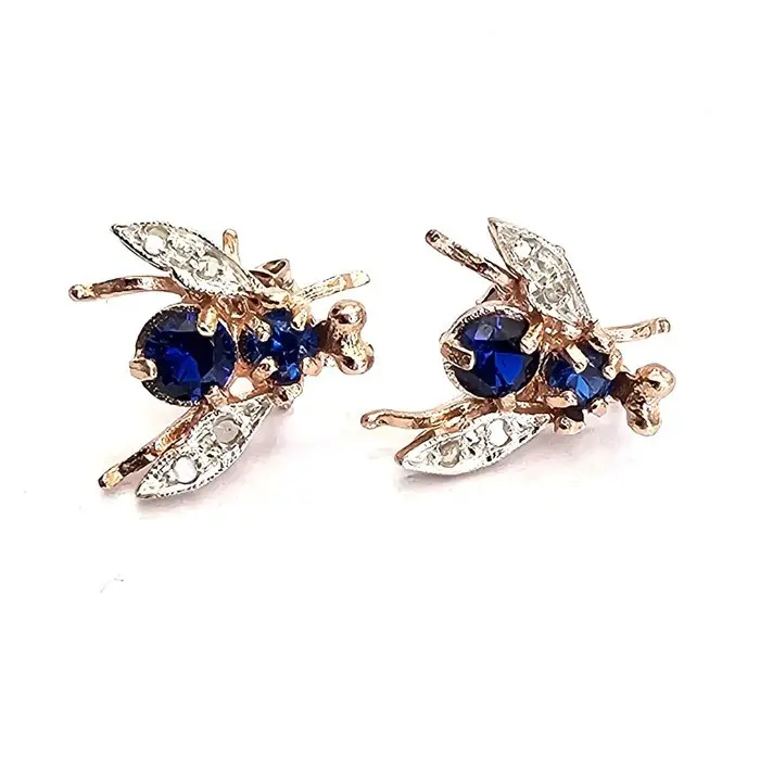 No reserve price - Earrings - 9 kt. Rose gold, Silver Spinel - Diamond