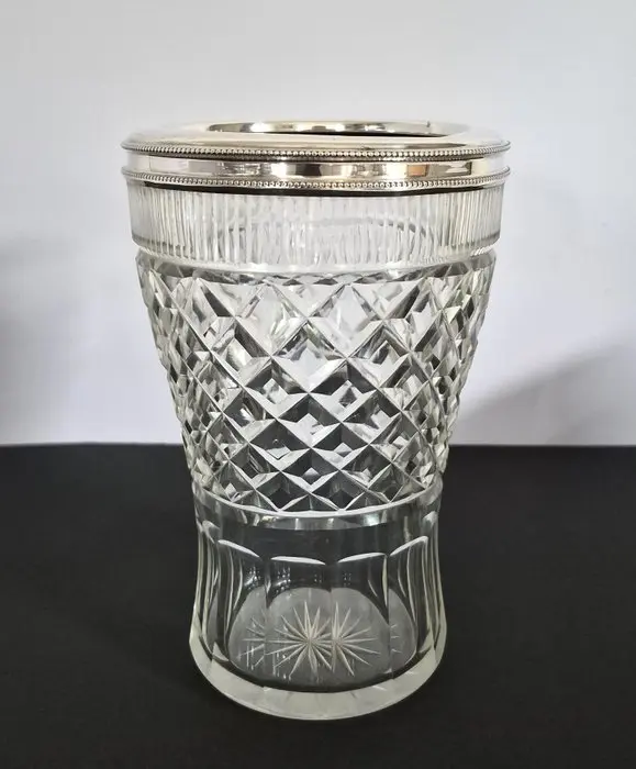 Vase - antique crystal vase with silver mount, circa 1915 - Crystal, Silver