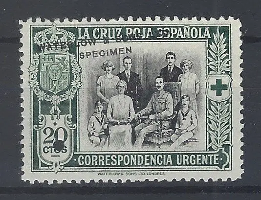 Spain 1927 - Rare 20 Cts. Red Cross color error. - Edifil Esp nº 362ecs