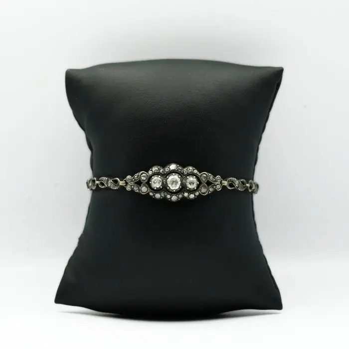 Bangle - 14 kt. Yellow gold, Silver - Diamond