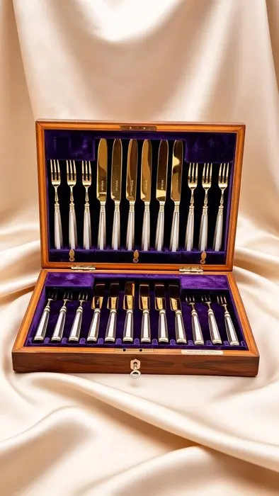 Dessert service - .925 silver, gold plating