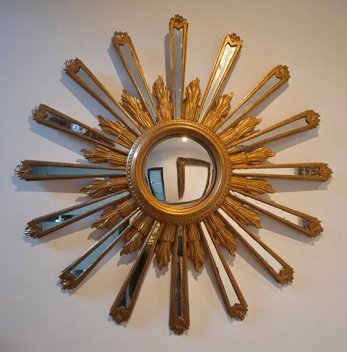 Wall mirror- XXL 85cm convex - Wood - Sun Mirror 1962