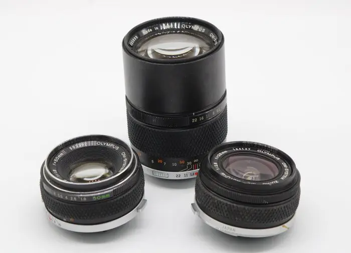 Olympus Zuiko 2,8/28 + 1,8/50 + 2,8/135 Prime lens
