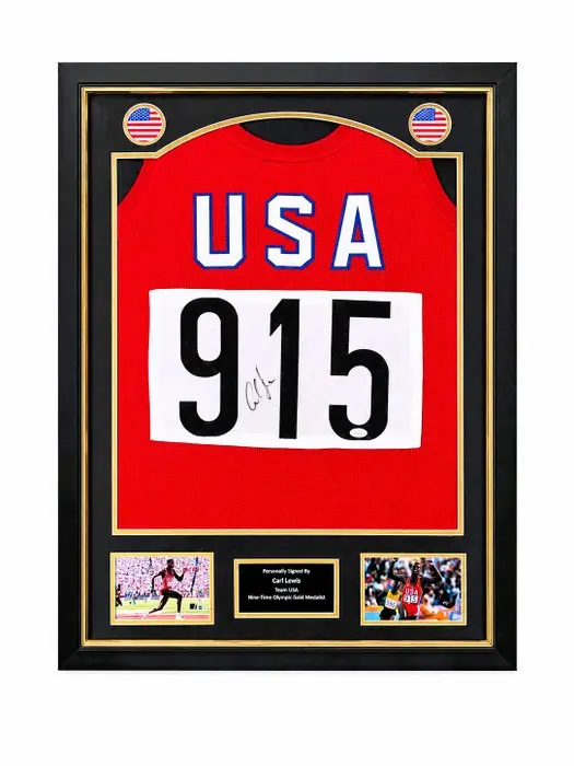 USA - Carl Lewis Signed — Framed - Jsa Coa - Track & Field Jersey