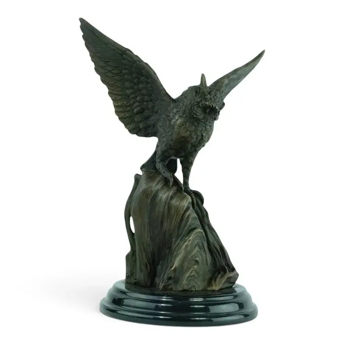 Sculpture, Owl on a Rock - 24 cm - Bronze, Marble