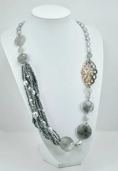 EMATITE - Necklace - Cultured pearls, quartz