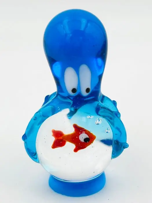 Handmade Murano glass - Sculpture, Polpo su boccia - 7 cm - Murano glass - 2026