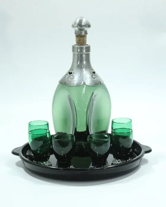 Art Deco (1920-1930) likeurset met tinnen beslag - Georg...