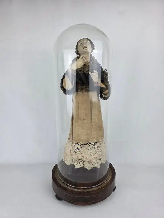 Sculpture, Grande Madonna Addolorata. - 57 cm - Wood, Terracotta, Silk, Glass