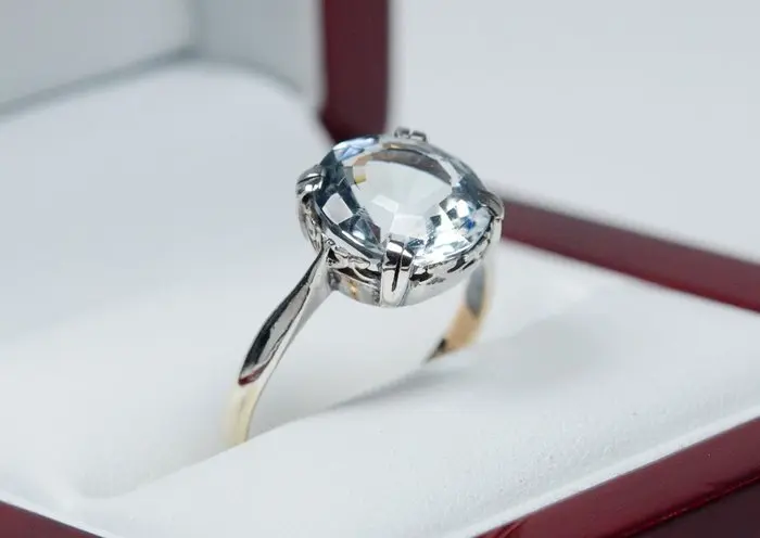 - Art Deco - 8K Gold/Silver - 3.50 ct natural Aquamarine - Ring