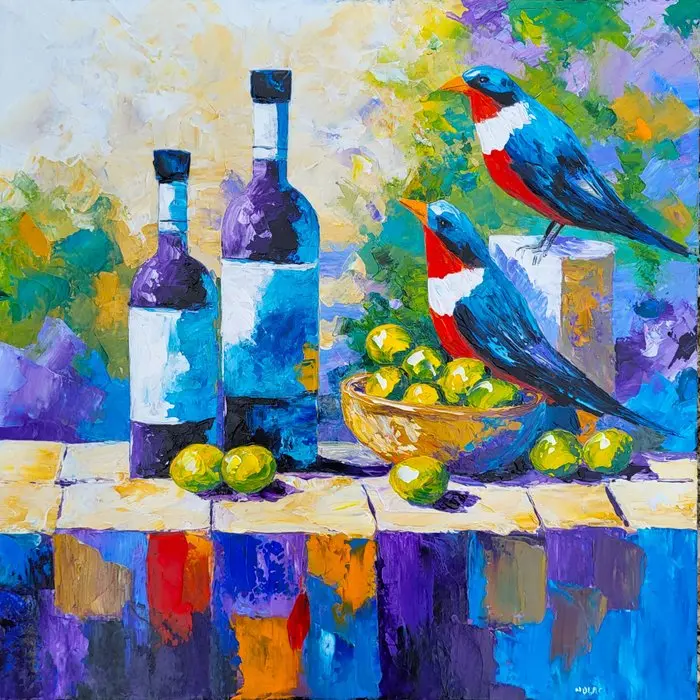 NOLAC - Tableau original "Escale gourmande au cœur du Var" 50X50 cm