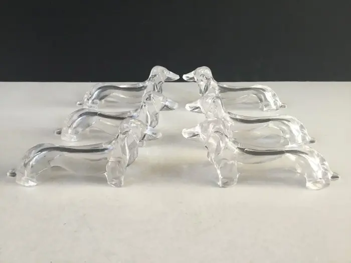 zeldzame set - Knife rest (6) - acryl, lucite - Vintage Lucite dachshunds