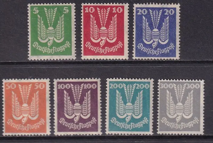 German Empire 1924 - Airmail stamps: Wooden Dove (IV) - Michel: 344/350