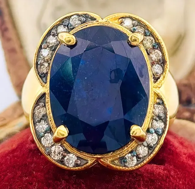 No reserve price - Ring - 9 kt. Yellow gold, Silver Sapphire - Diamond
