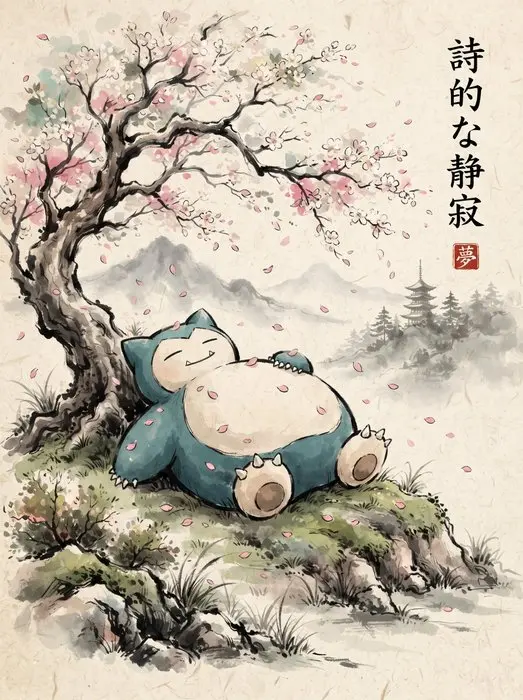 Henshin (Marco Celante) - Snorlax | Sakura Dream Sumi-e Pokémon