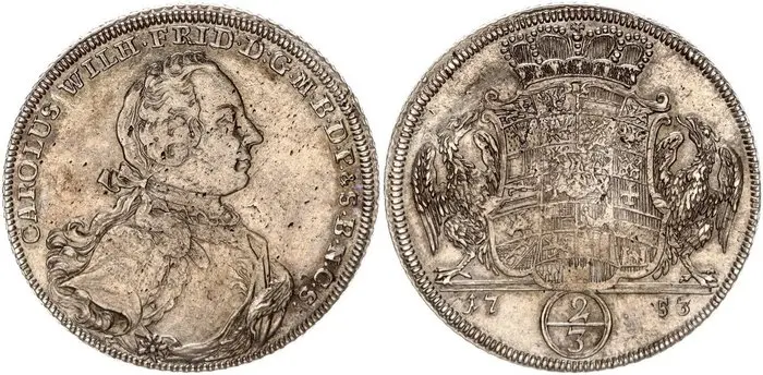 Germany, Brandenburg-Ansbach. Karl Wilhelm Friedrich. 2/3 Taler (Gulden) 1753