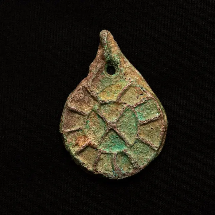 Viking Era Bronze Pendant with Raised Geometric...