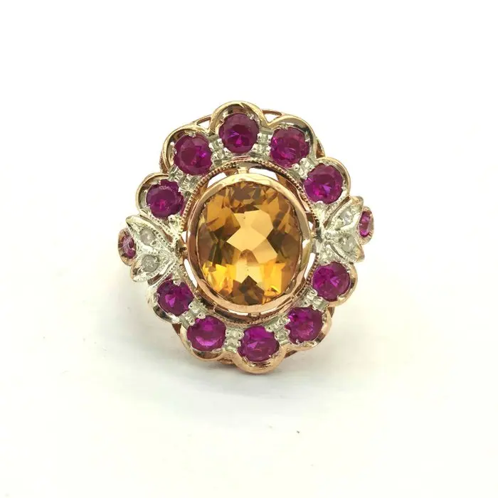 No reserve price - Ring - 9 kt. Rose gold, Silver Spinel - Diamond