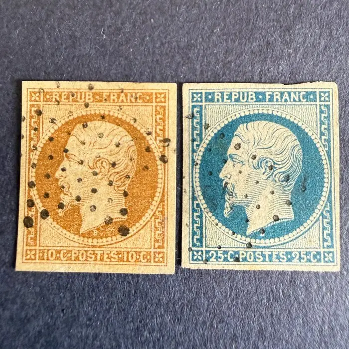 France - Yvert 9 and 10 'Napoléon Présidence' in obliterated condition