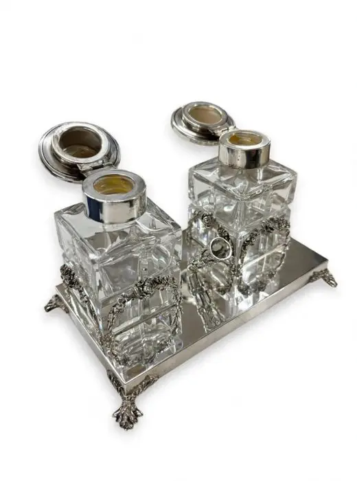 Inkwell - .800 silver, Crystal
