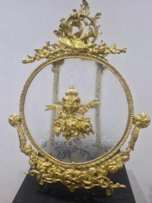 19th-Century French Gilt Mercury-Gold Bronze Table Mirror