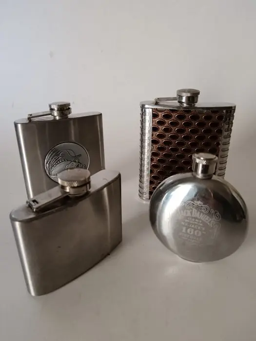 Jack Daniel's & other stainless steel flasks - 4 oz - 4 bottles