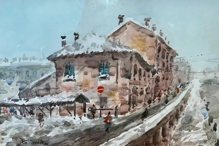 Giuseppe Ligonto (XX) - Veduta di Milano sotto la neve