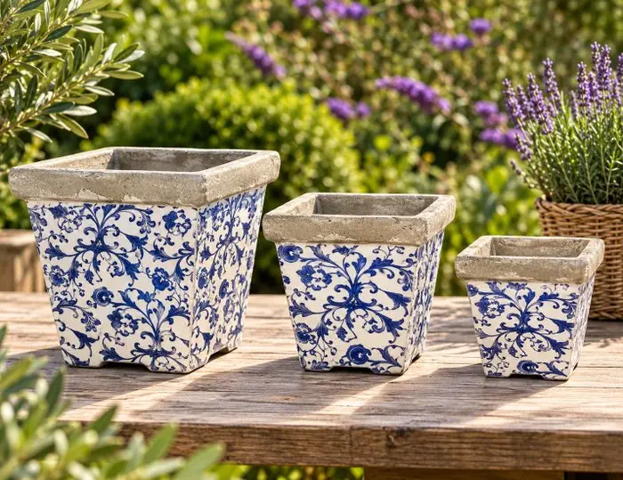 Flower pot - Set of 3 Aged Ceramic Flower Pots –...