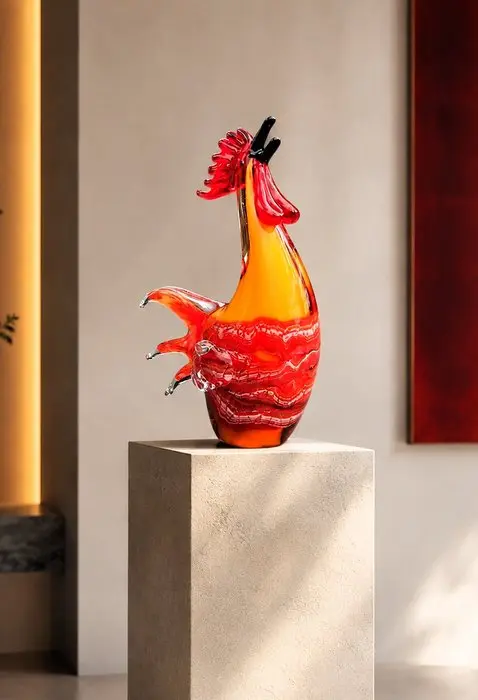 Sculpture, glaskunst haan in muranostijl - 29 cm - Glass