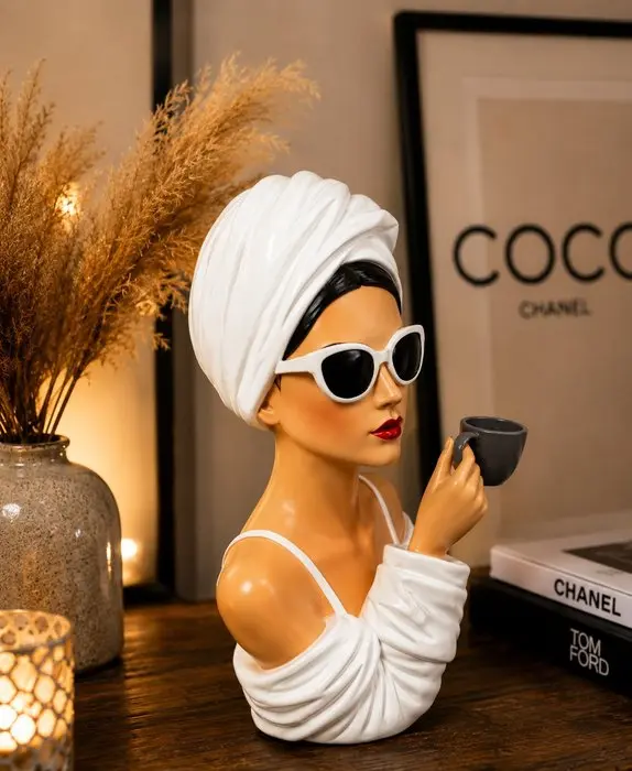 Bust, Iconisch Glamour Lady Beeld met Espresso Kopje –...