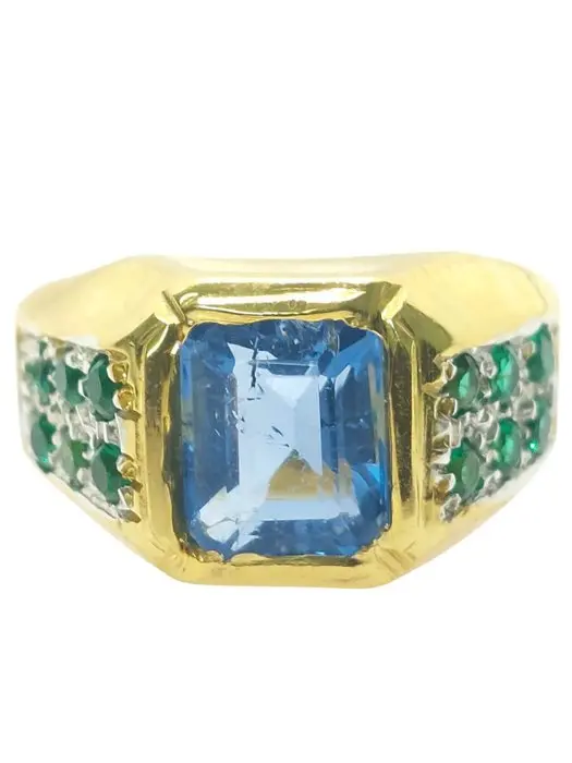 Senza prezzo di riserva - Anello - 9 kt Argento, Oro giallo Zaffiro - Smeraldo