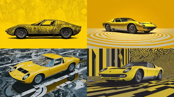 CREATIVE_HUB - SET of 4 Vintage Yellow Lamborghini Miura...