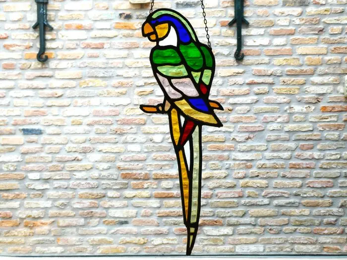 Stained glass window - Handvervaardigd - 1950-1960 - Parrot Bird Wall Hanger