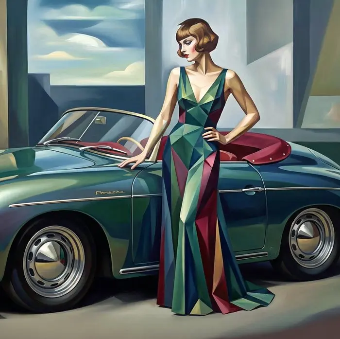 CREATIVE_HUB - British green Porsche Speedster in cubism style