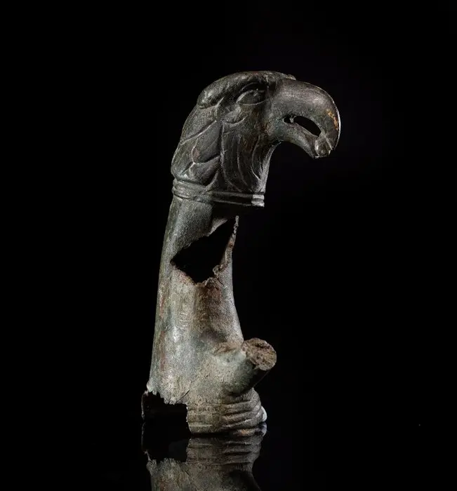 Roman bronze fragment of a Roman chariot decoration with legionary