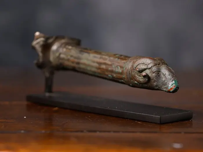 Roman bronze handle with ram's head terminal